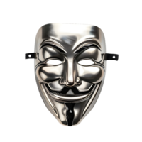 Silver Anonymous Mask with Polished Metallic Finish isolated on transparent background png