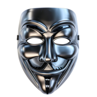 Shiny Chrome Anonymous Mask with Intricate Detailing isolated on transparent background png