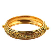 Golden Bangle with Intricate Patterns and Floral Design isolated on transparent background png