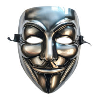 Silver Anonymous Mask with Reflective Surface and Detailed Design isolated on transparent background png