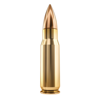 Full metal jacket bullet standing upright isolated on transparent background. png