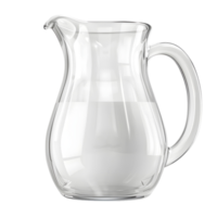 Clear glass milk pitcher with handle isolated on transparent background. png