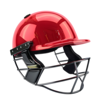 Red Cricket Helmet with Safety Grill and Glossy Finish isolated on transparent background png