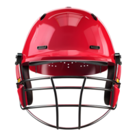 Glossy Red Cricket Helmet with Robust Grill Guard isolated on transparent background png