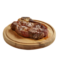 Grilled Steak on Wooden Plate with Juicy Texture isolated on transparent background png