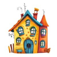 Whimsical Colorful House Illustration Featuring Unique Architecture png
