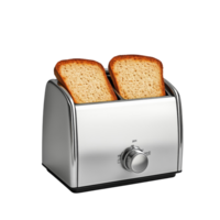 Two slices of toast in a modern chrome toaster png