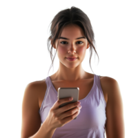 Young Woman Uses Smartphone Wearing Sleeveless Top png