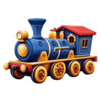 A Blue and Yellow Toy Train Engine Chugs Along png