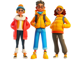 Three friends wearing winter jackets stand together png