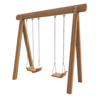 Wooden Swing Set With Two Seats Hanging From Chains. cut out png