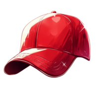 A Shiny Red Baseball Cap Is Shown Against A Black Background png