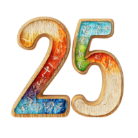 Colorful Wooden Number 25 Design Element art font five retro digit png