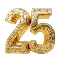 Golden Glitter Number 25 Festive Design 3d art shiny party event digit png