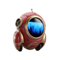 Retro Futuristic Robot with Digital Display Screen 3d red gold data model style png