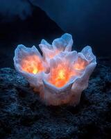 Glowing sea sponge on the ocean floor photo