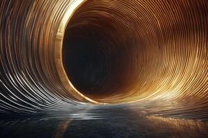 Abstract tunnel with golden light, creating a futuristic and modern scene photo