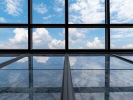 View through a window with a reflection of the sky photo