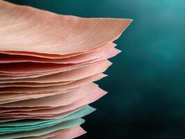 Stack of colorful paper sheets on a dark background photo