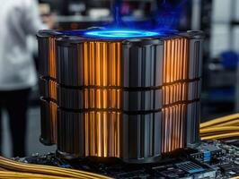 High tech computer cooling system with blue light effect photo
