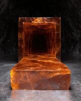 Abstract portal with a lava texture leading into darkness photo