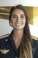 Smiling woman in uniform with gold epaulettes photo