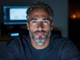Man working late at computer photo