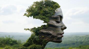 Womans face with nature elements, double exposure photo
