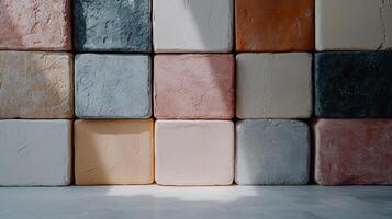 Colorful textured blocks stacked together, creating a vibrant and tactile surface photo