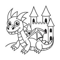 Dinosaur and the old house outline for coloring books elements. vector