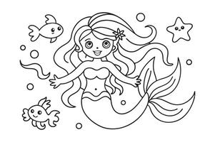 Underwater coral reef and mythological outline for coloring books page vector