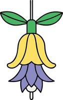 Charming Yellow and Purple Flower Illustration with Green Leaves vector