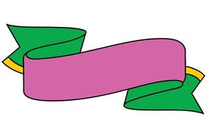 A pink and green ribbon banner with yellow accents. Its curved and designed for text or a message. Simple, cartoonish style. vector