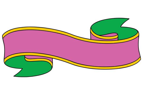 Curved Pink and Green Ribbon Banner Design Element
