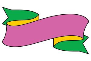 A stylized ribbon banner with pink, yellow, and green sections. Its curved and has a playful design, ideal for adding text or a message. vector