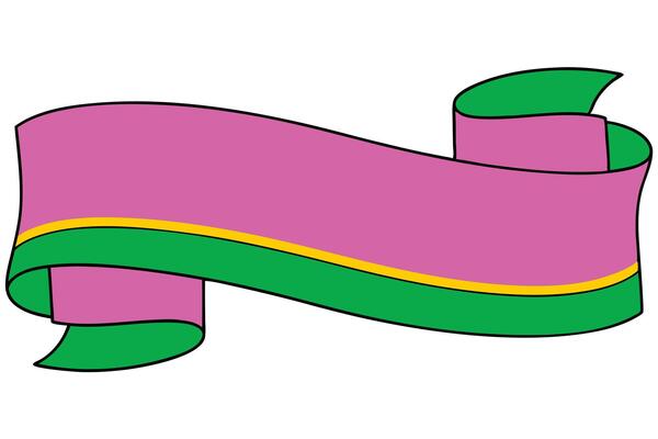 Pink, Green, and Gold Curving Ribbon Banner Design Element