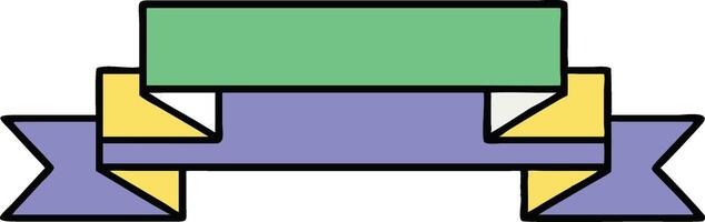 A stylized ribbon banner with a green rectangular top section and purpleyellow pointed bottom sections. vector
