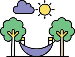 Relaxing Hammock Scene Sunny Day, Trees, Cloud, Nature vector