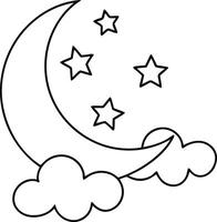 one line drawing of a moon with stars vector