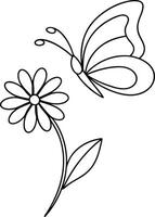 one line drawing of a butterfly on a flower vector