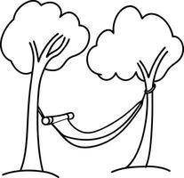 one line drawing of a hammock between two trees vector