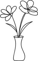 one line drawing of a flower in a vase vector
