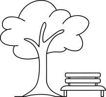 one line drawing of a tree with a bench under tree vector