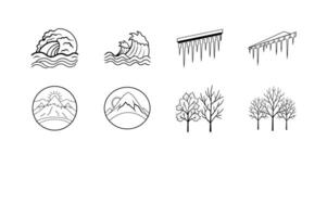 Natures Elements Waves, Mountains, Icicles, and Trees Line Art vector