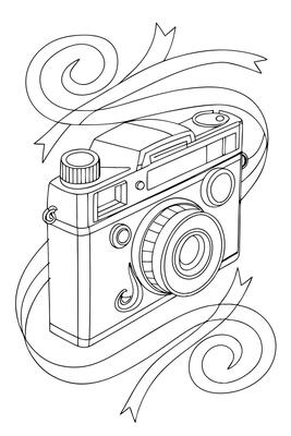 Vintage Camera Illustration Swirls, Ribbons, and Retro Design