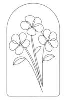 Simple Line Drawing Three Flowers in Arch Window Frame vector