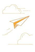 Orange Paper Airplane Soaring Through Clouds, Sky, Flight vector