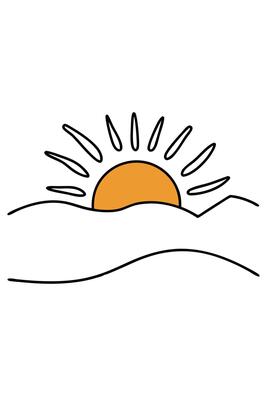 Simple Sunset Landscape Minimalist Sun, Hills, and Waves