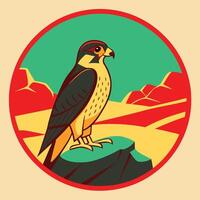 Desert Falcon Perched on Rock Vintage Bird Illustration vector
