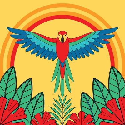 Vibrant Tropical Parrot Soaring Sun Tropical Paradise Rainbow